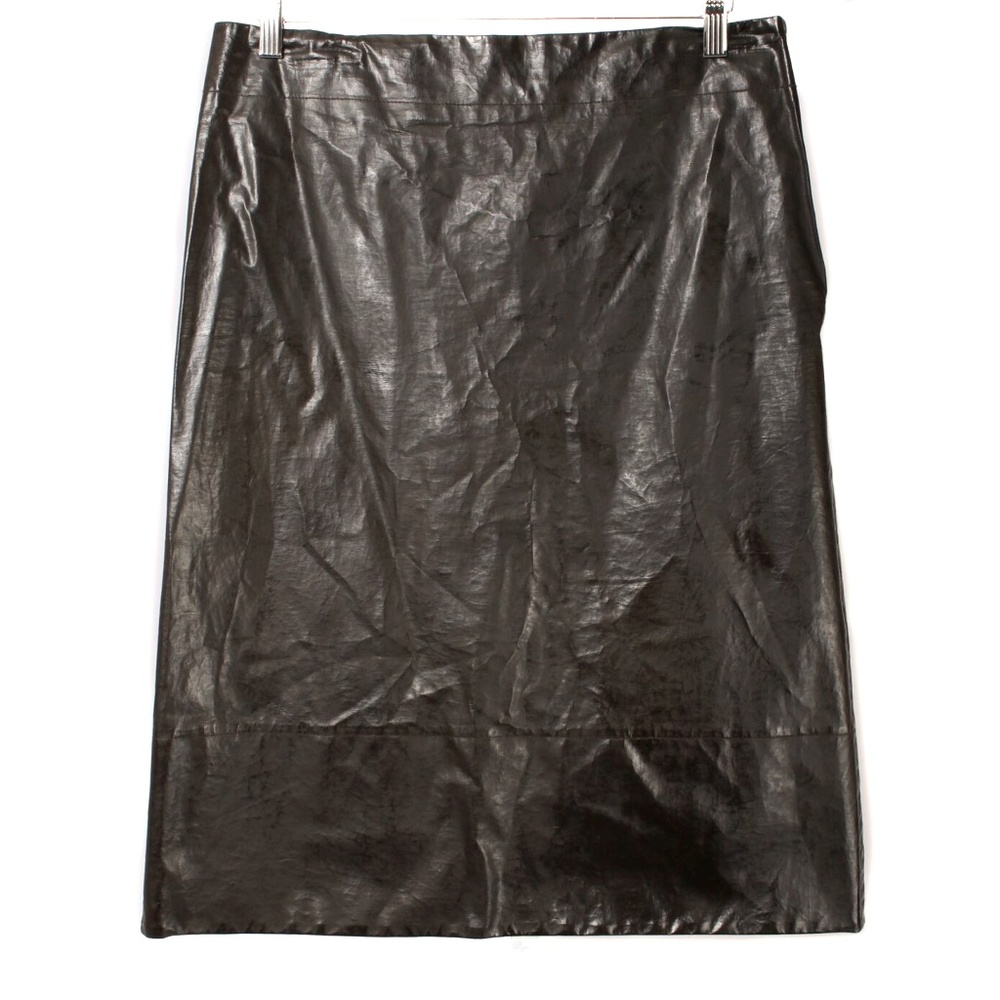 FRENCH CONNECTION Dark Brown Vegan Crinkle Faux Leather Midi Skirt Size 10